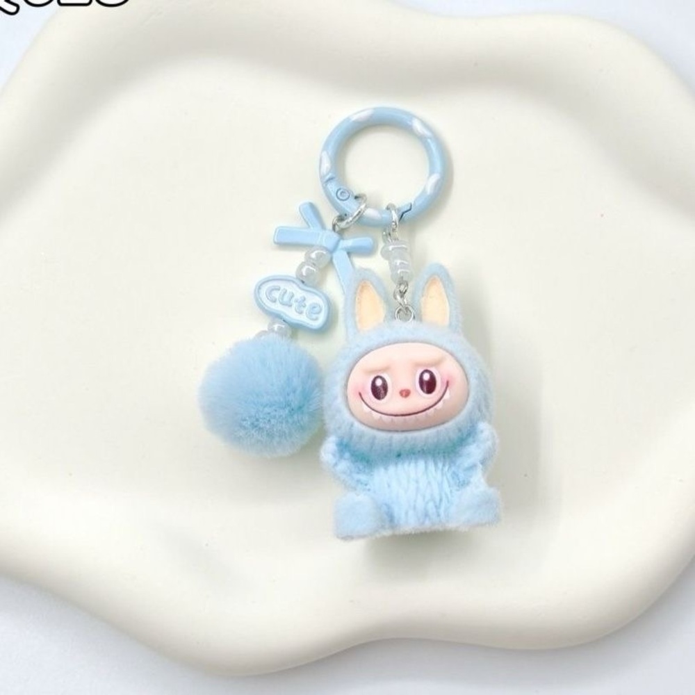 10PCs Fuzzy Labubu Keychains with Pom-pom. Cute Monster Bunny Charm-Not Pop Mart - Picture 9 of 16